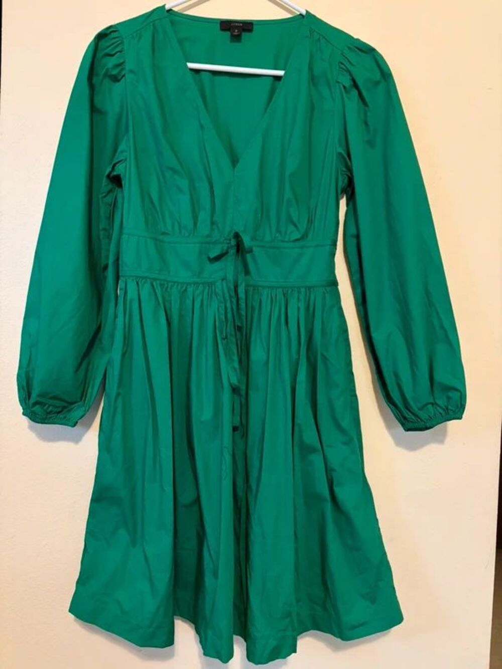 J Crew Green V-Neck Cotton Poplin Mini Dress Size 2 cotton skirt lined